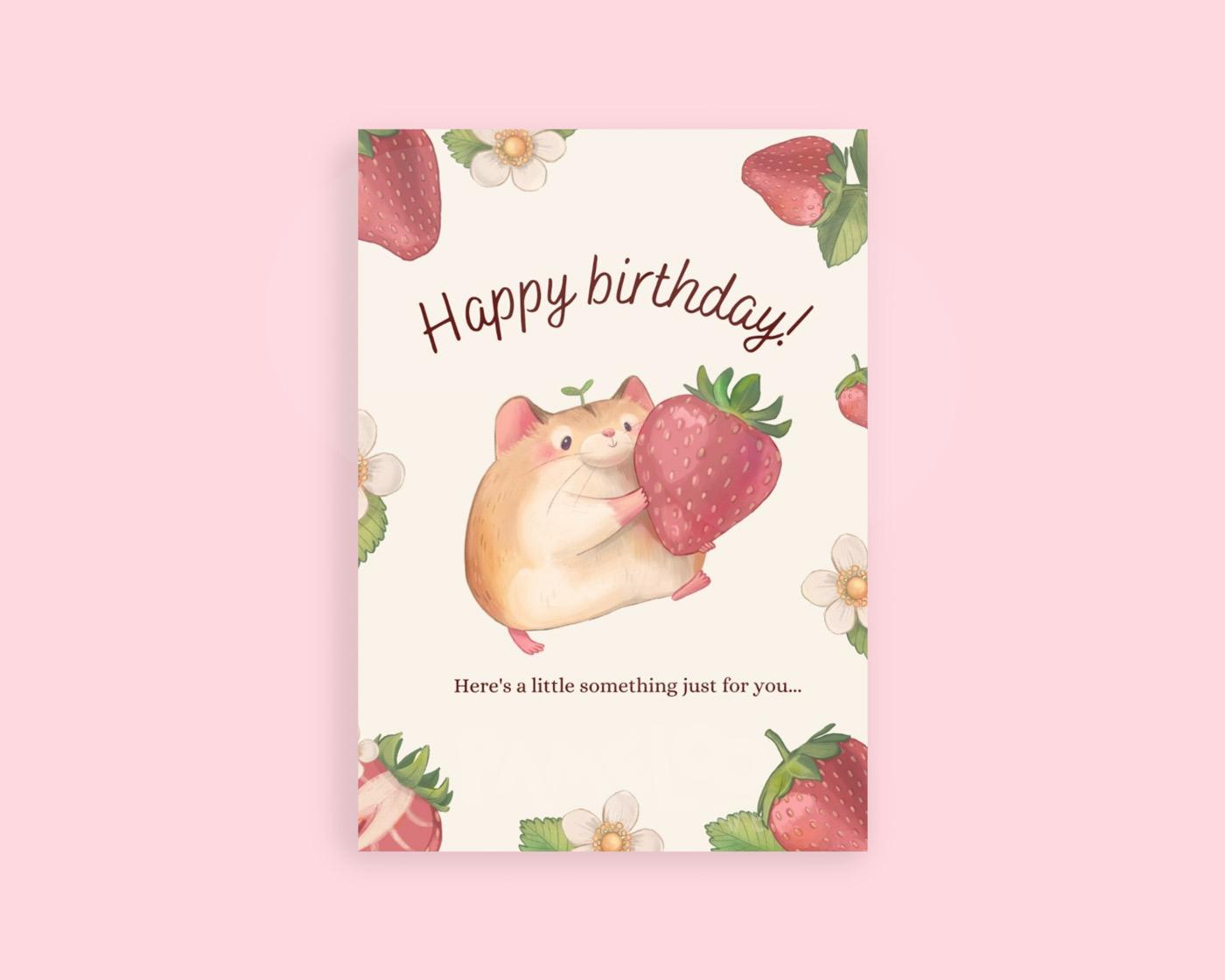 Strawberry Hamster Birthday Card