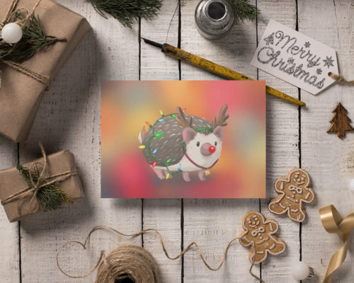 Rudolph Hedgehog Christmas Card