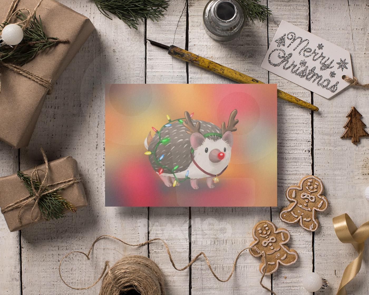 Rudolph Hedgehog Christmas Card