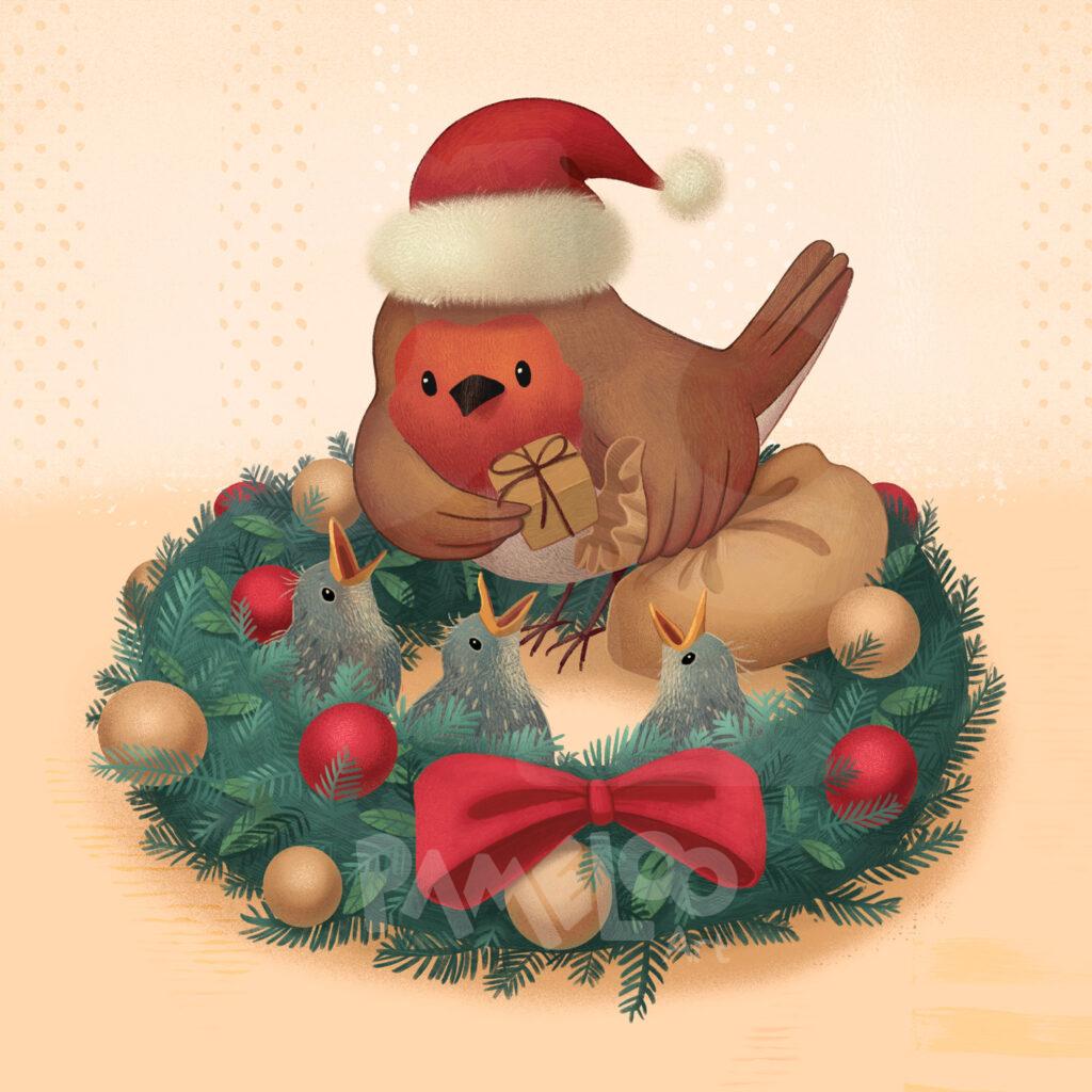 Robin Santa giving presents to her babies